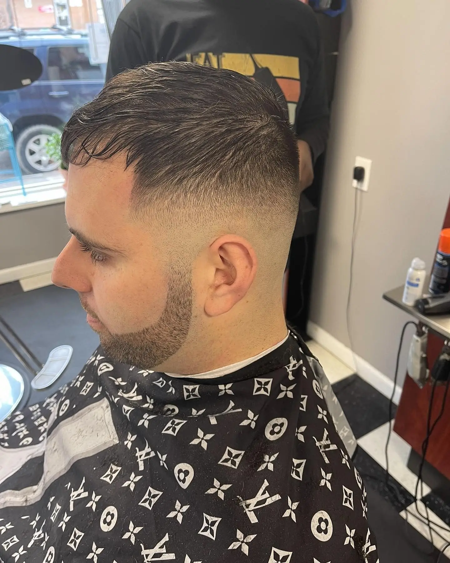 Skin fade, rear three-quarter view